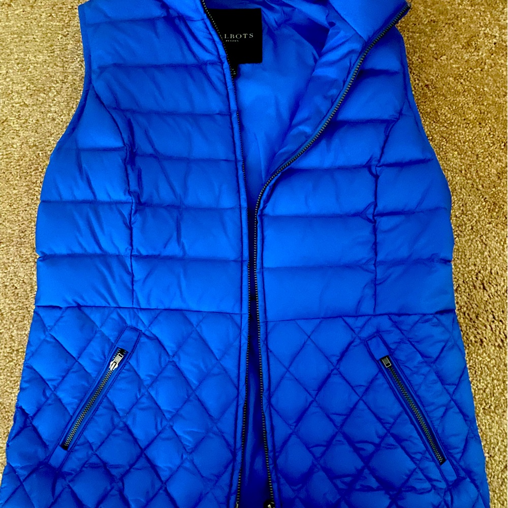Talbots Down Filled Cobalt Blue Puffer Vest Size Small Petite